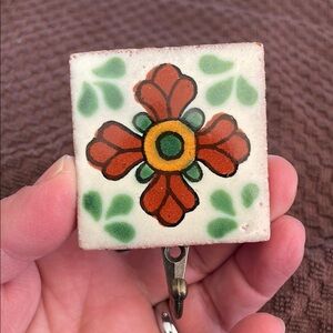 Beautiful Glossy Hand Made 2X2 Mexican Tile Hook (#5)